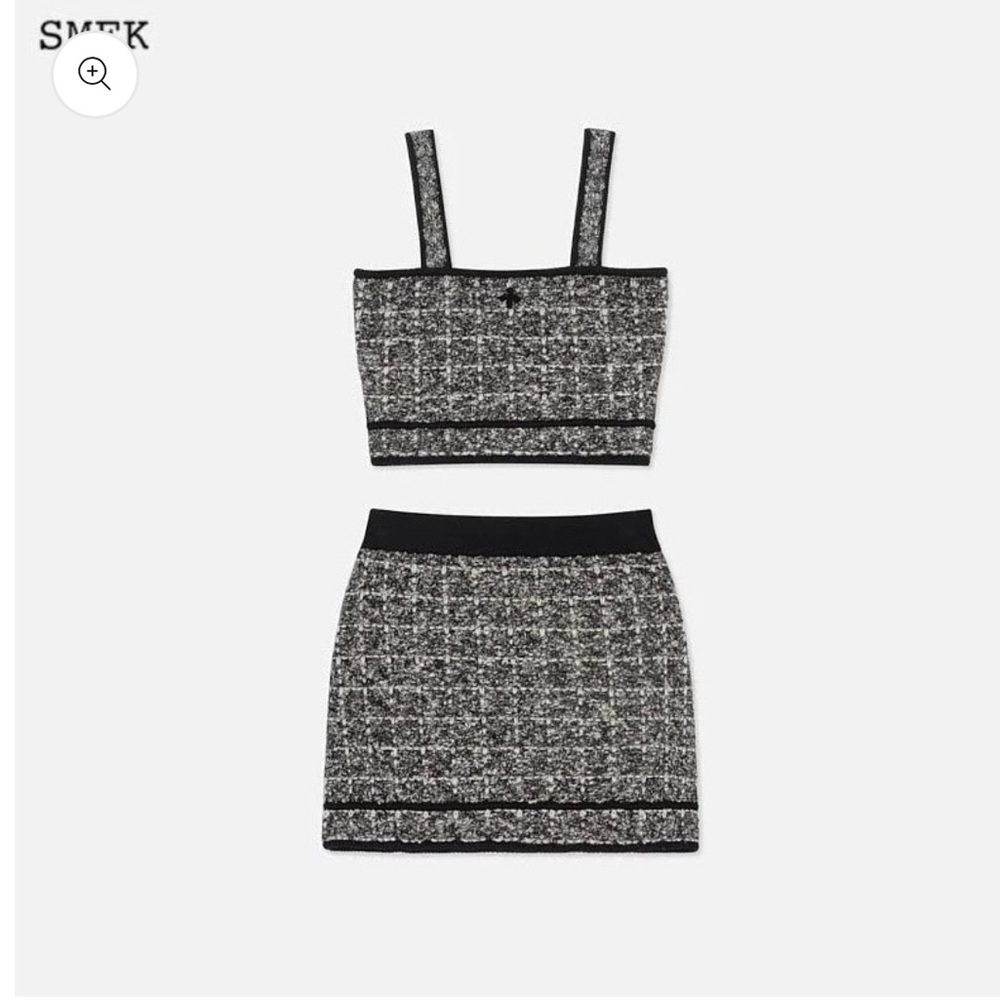 Elegant Tweed Skirt Set - Black and White - Picture 4 of 8